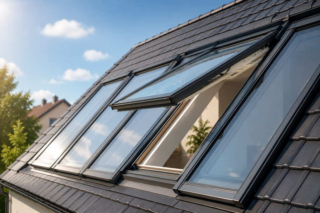 Saubere Dachfenster und hohe Glasflächen nach professioneller Fensterreinigung in München für Privat und Gewerbe