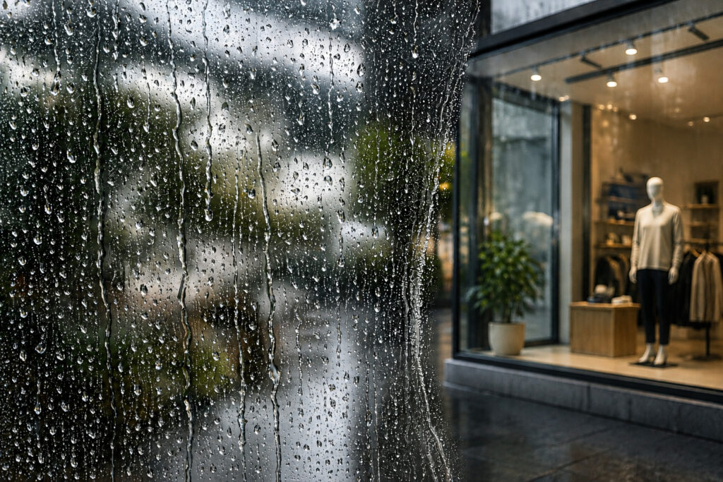 Moderne Boutique mit großer Schaufensterfront und professionell gereinigter Glasfläche im Gewerbebereich in München
